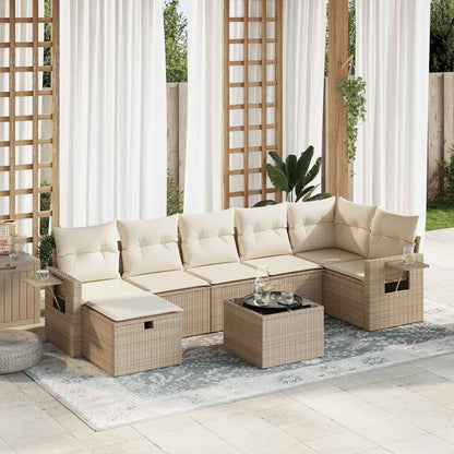 Set De Sofás De Jardín Y Cojines 8 Piezas Ratán Sintético Beige
