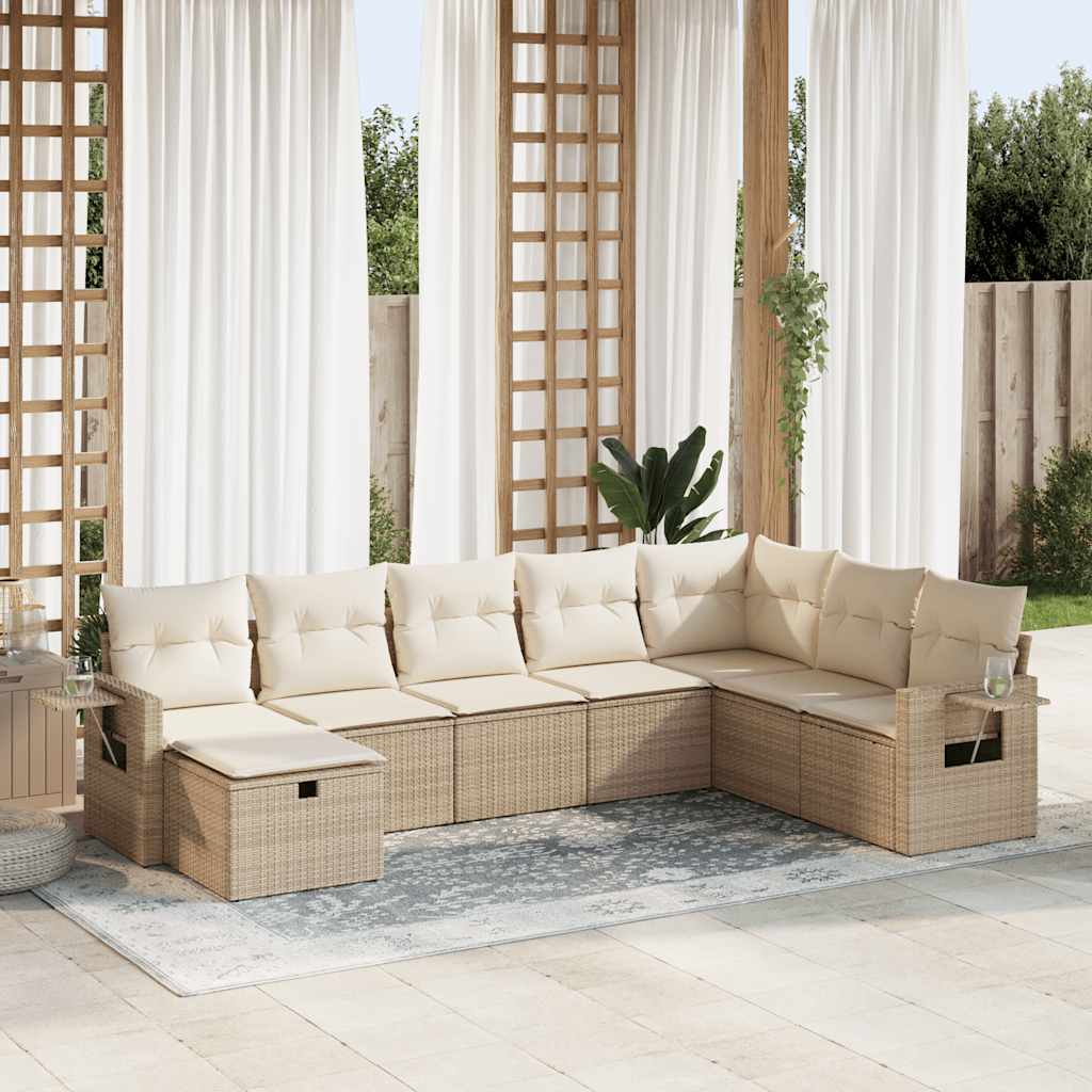 Set De Sofás De Jardín Con Cojines 9 Pzas Ratán Sintético Beige