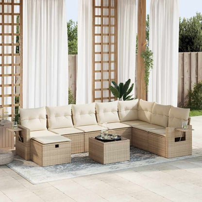 Set De Sofás De Jardín Con Cojines 9 Pzas Ratán Sintético Beige