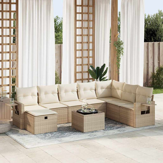Set De Sofás De Jardín Con Cojines 9 Pzas Ratán Sintético Beige