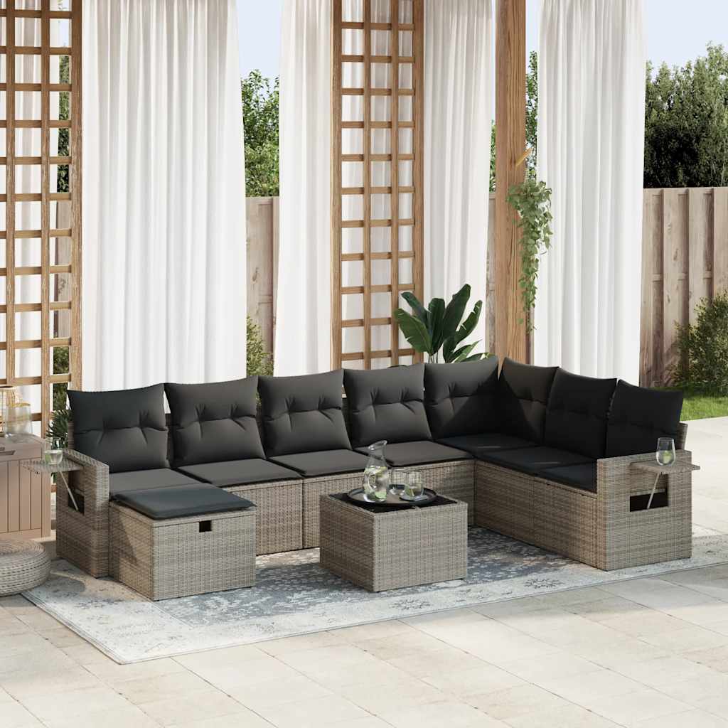 Set De Sofás De Jardín Con Cojines 9 Pzas Ratán Sintético Beige