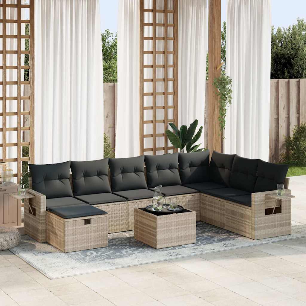 Set De Sofás De Jardín Con Cojines 9 Pzas Ratán Sintético Beige