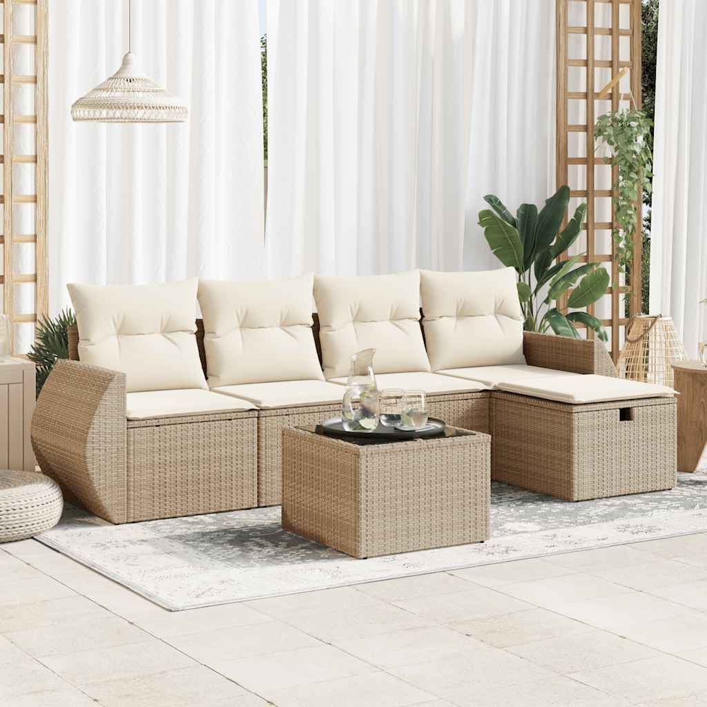 Set De Sofás De Jardín 6 Piezas Y Cojines Ratán Sintético
