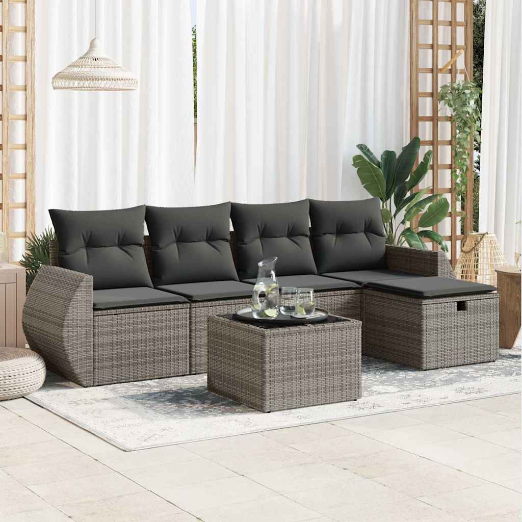 Set De Sofás De Jardín 6 Piezas Y Cojines Ratán Sintético