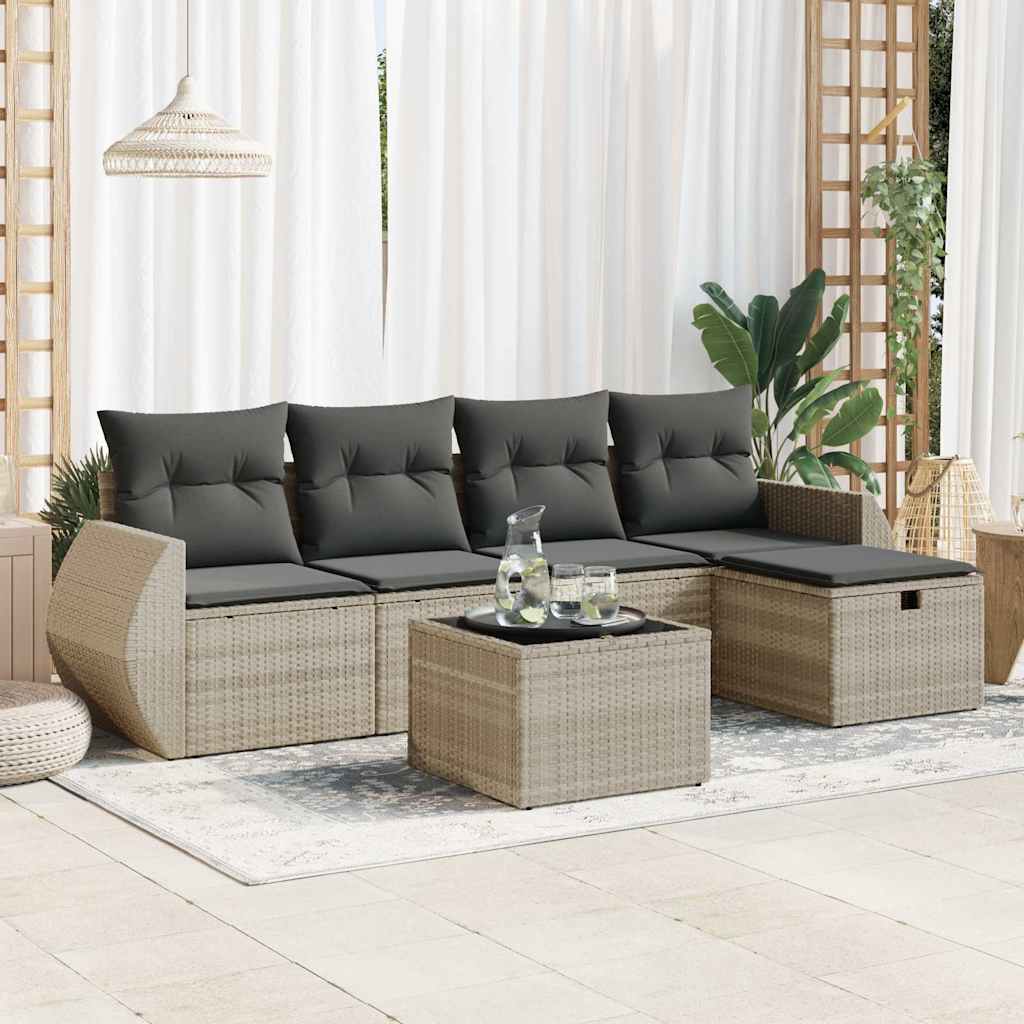 Set De Sofás De Jardín 6 Piezas Y Cojines Ratán Sintético