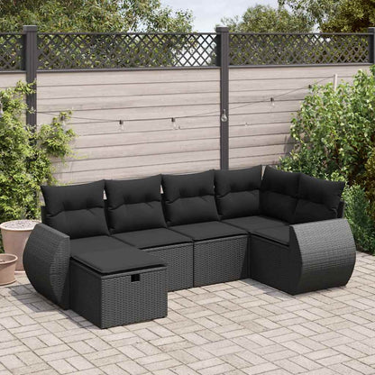 Set De Sofás De Jardín 7 Pzas Con Cojines Ratán Sintético Negro