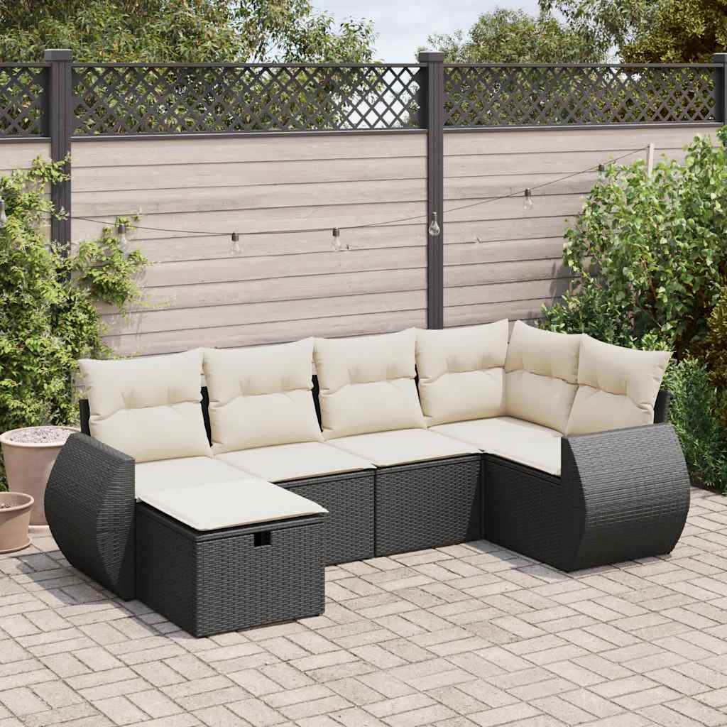 Set De Sofás De Jardín 7 Pzas Con Cojines Ratán Sintético Negro