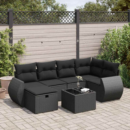 Set De Sofás De Jardín 7 Pzas Con Cojines Ratán Sintético Negro