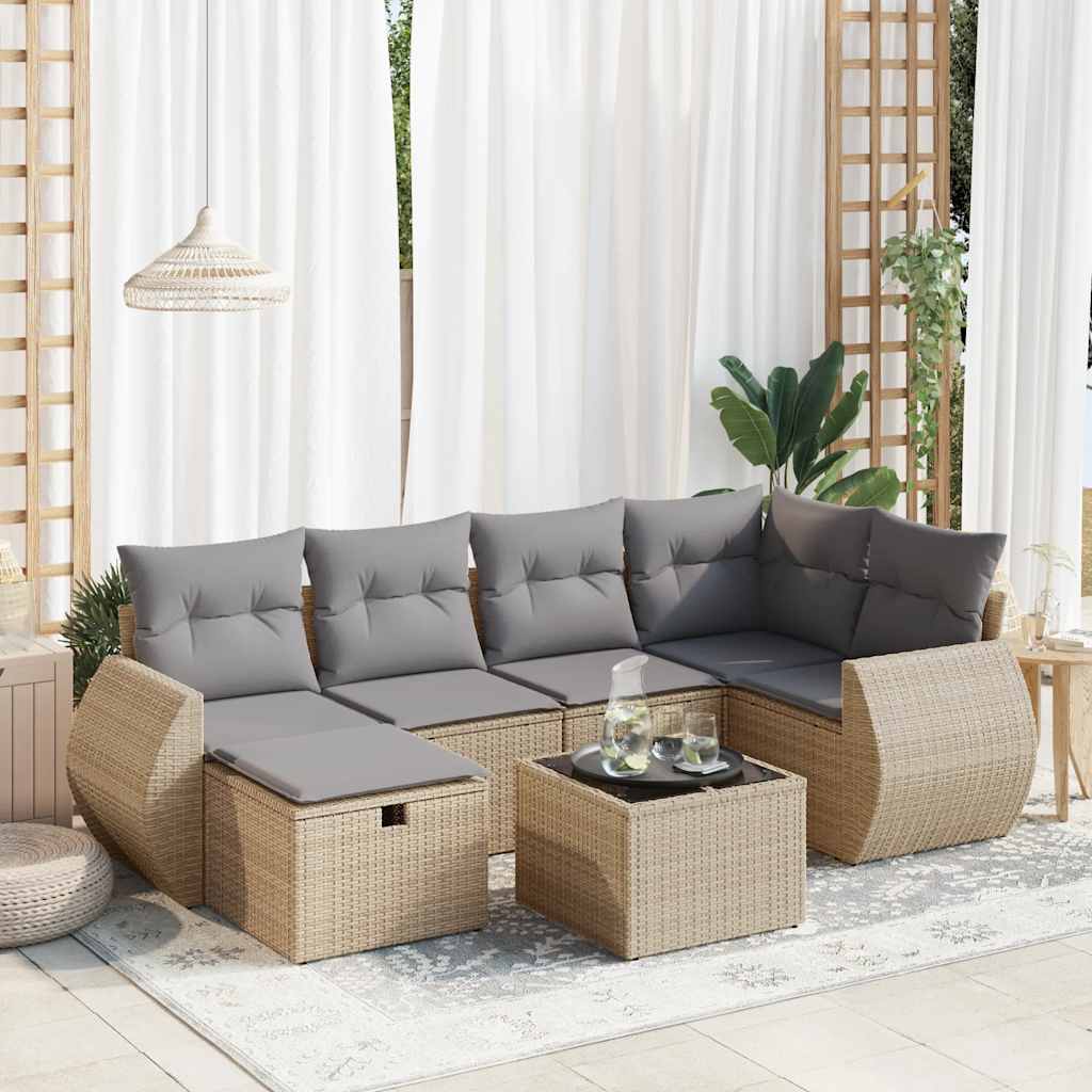 Set De Sofás De Jardín 7 Pzas Con Cojines Ratán Sintético Negro