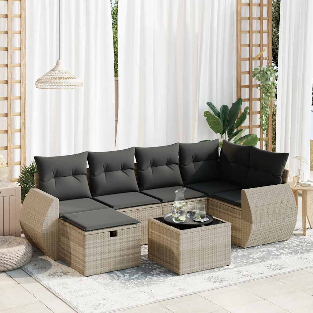 Set De Sofás De Jardín 7 Pzas Con Cojines Ratán Sintético Negro