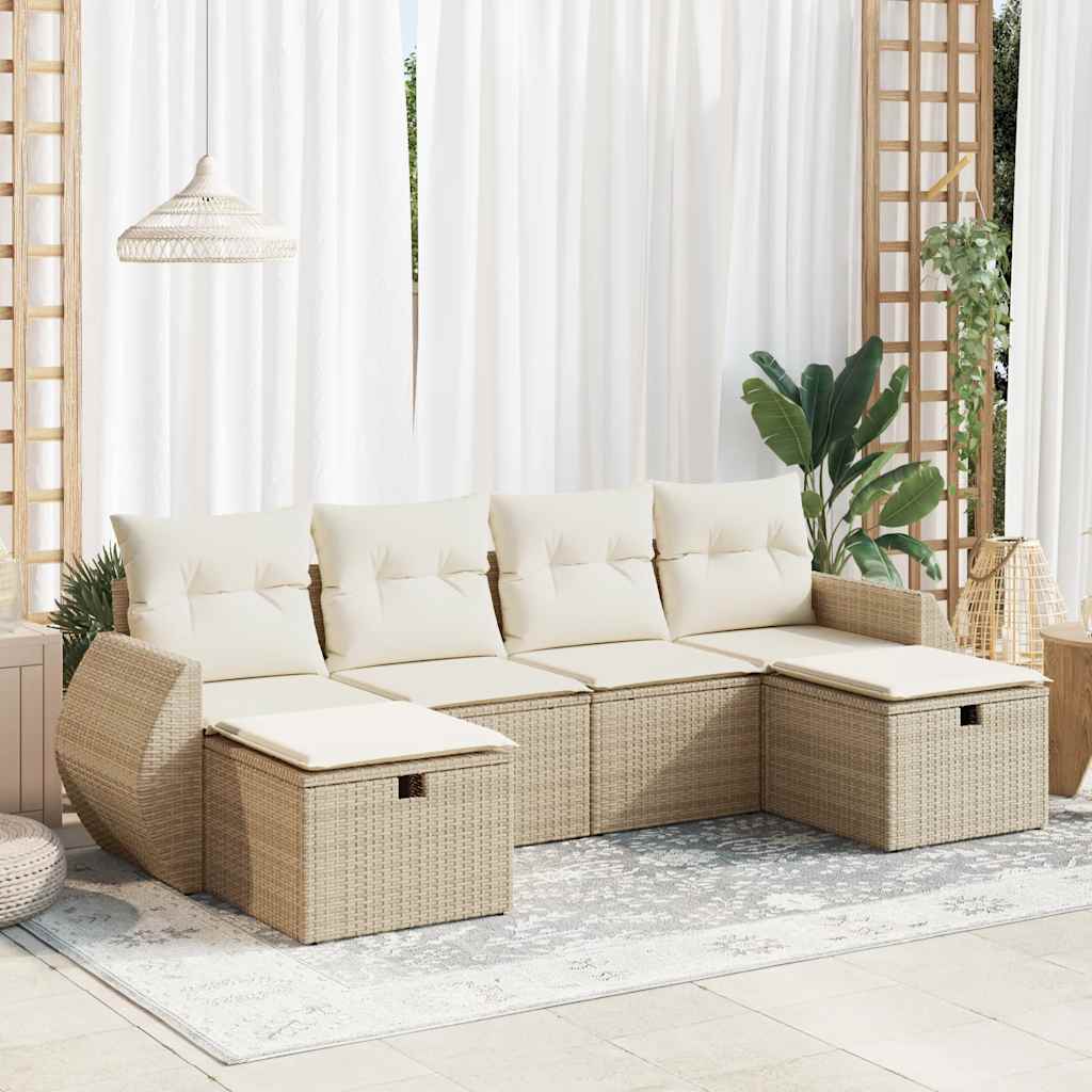Set De Sofás De Jardín 6 Piezas Y Cojines Ratán Sintético