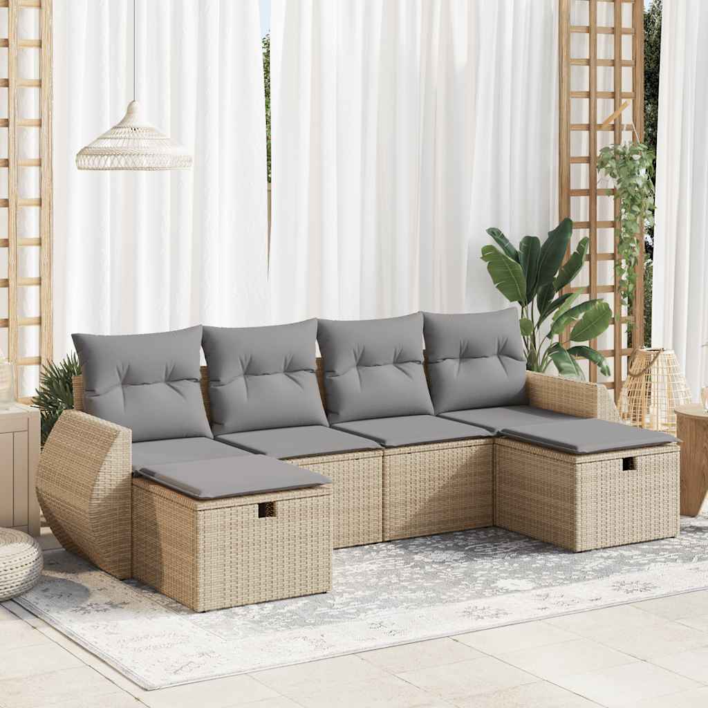 Set De Sofás De Jardín 6 Piezas Y Cojines Ratán Sintético