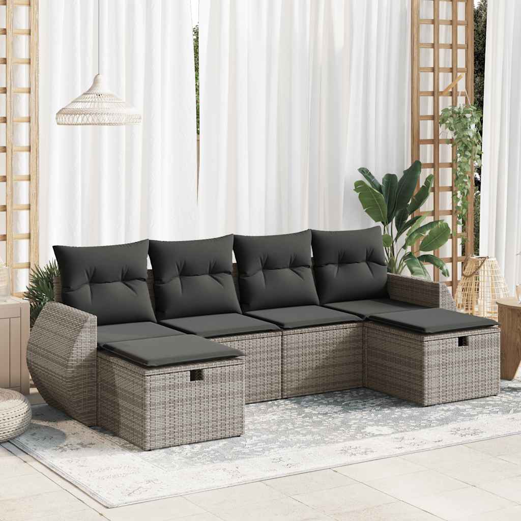 Set De Sofás De Jardín 6 Piezas Y Cojines Ratán Sintético