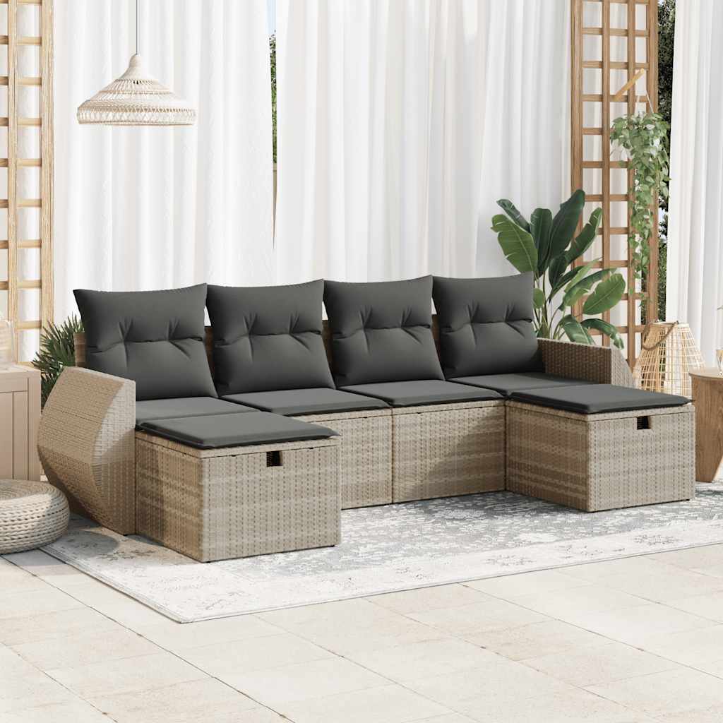 Set De Sofás De Jardín 6 Piezas Y Cojines Ratán Sintético