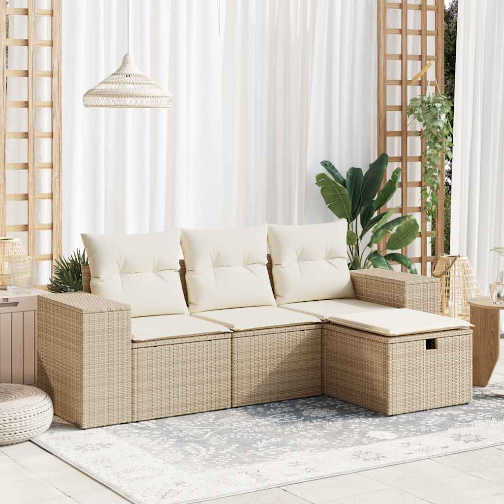 Set De Sofás De Jardín 4 Pzas Y Cojines Ratán Sintético