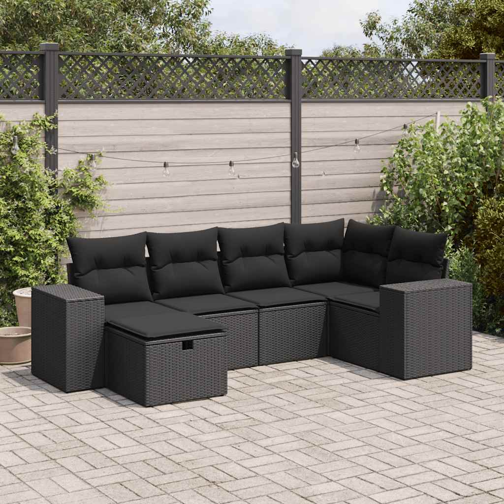 Set De Sofás De Jardín 6 Piezas Y Cojines Ratán Sintético Negro