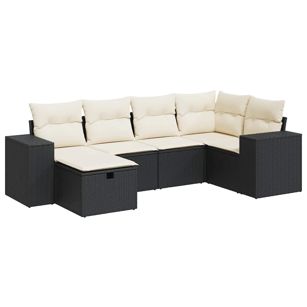 Set De Sofás De Jardín 6 Piezas Y Cojines Ratán Sintético Negro