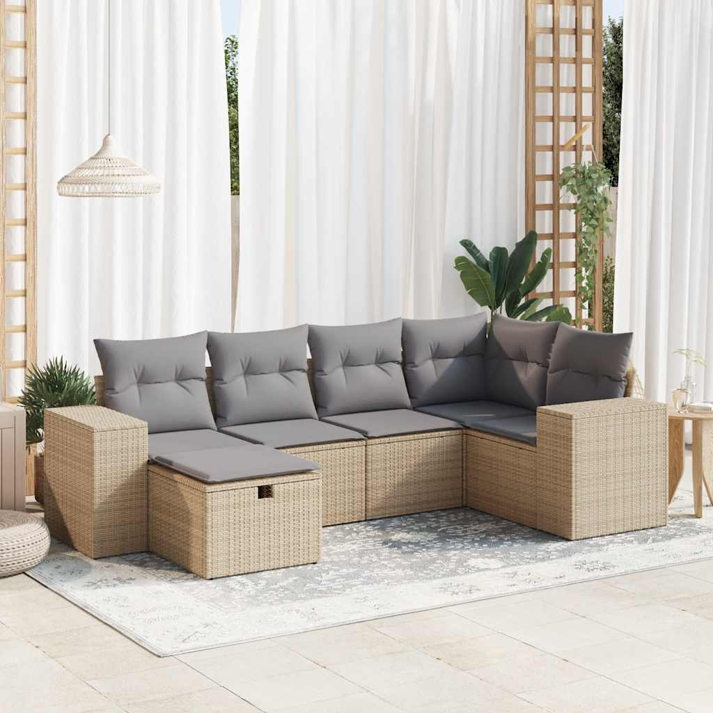 Set De Sofás De Jardín 6 Piezas Y Cojines Ratán Sintético Negro
