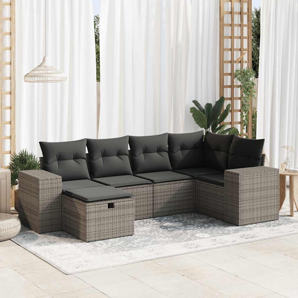 Set De Sofás De Jardín 6 Piezas Y Cojines Ratán Sintético Negro