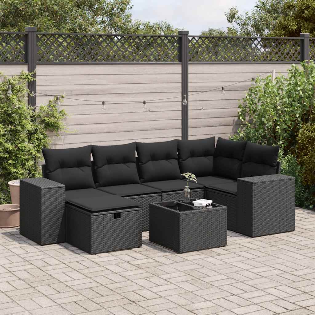 Set De Sofás De Jardín 6 Piezas Y Cojines Ratán Sintético Negro