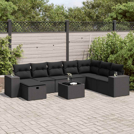 Set De Sofás De Jardín Con Cojines 9 Pzas Ratán Sintético