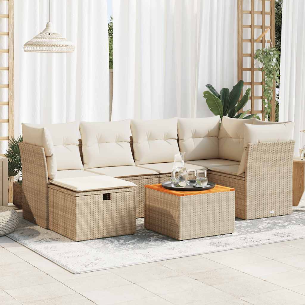 Set De Sofás De Jardín 7 Pzas Con Cojines Ratán Sintético