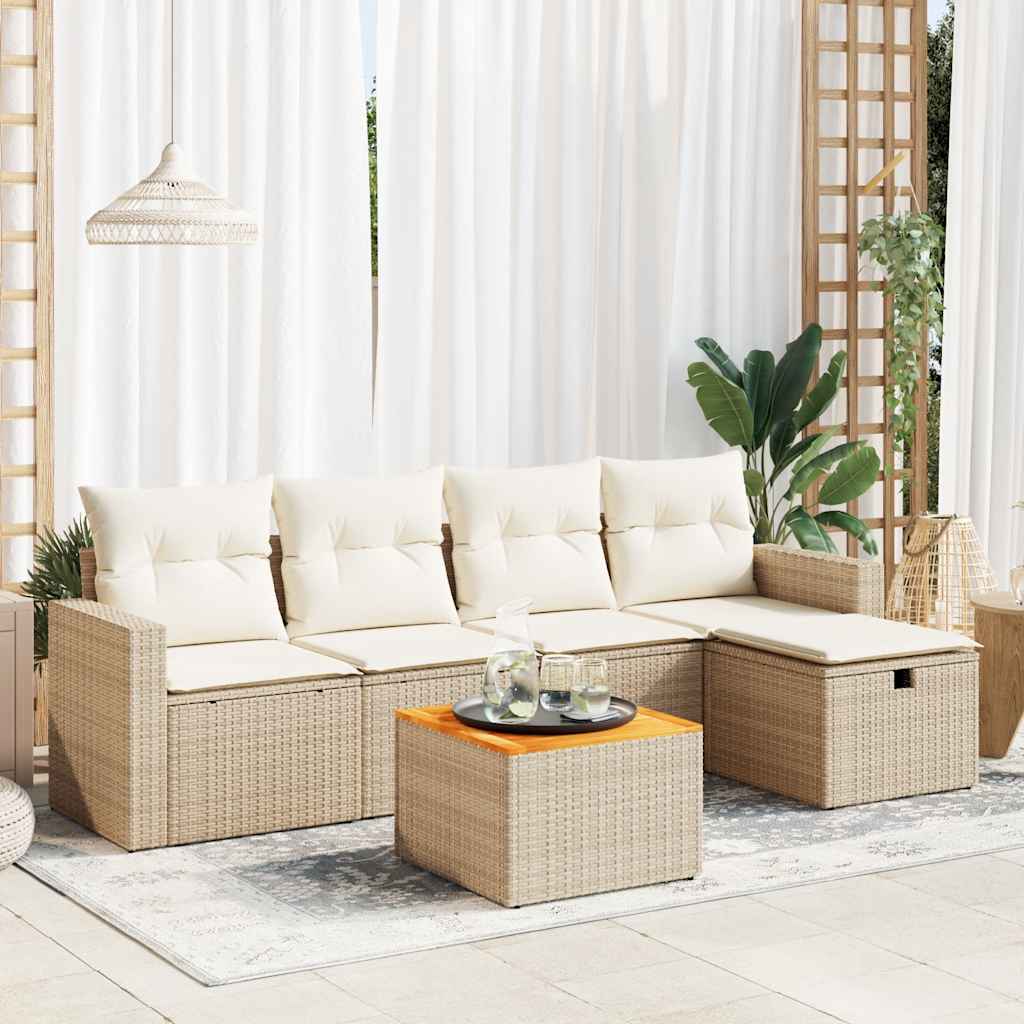 Set De Sofás De Jardín 6 Piezas Y Cojines Ratán Sintético