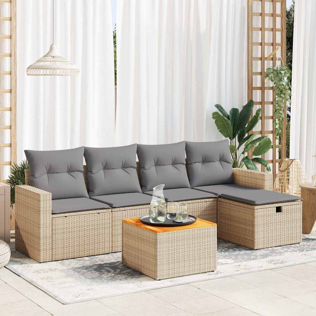 Set De Sofás De Jardín 6 Piezas Y Cojines Ratán Sintético