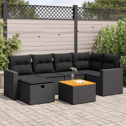 Set De Sofás De Jardín 7 Pzas Con Cojines Ratán Sintético Negro