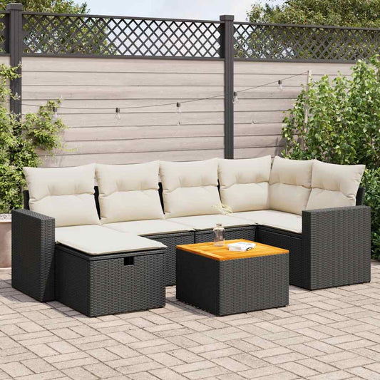 Set De Sofás De Jardín 7 Pzas Con Cojines Ratán Sintético Negro