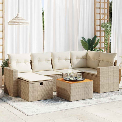 Set De Sofás De Jardín 7 Pzas Con Cojines Ratán Sintético Negro
