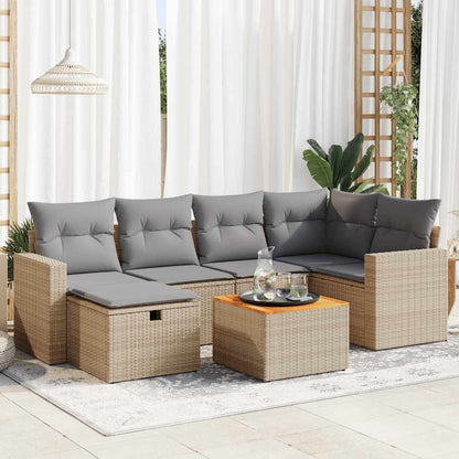 Set De Sofás De Jardín 7 Pzas Con Cojines Ratán Sintético Negro