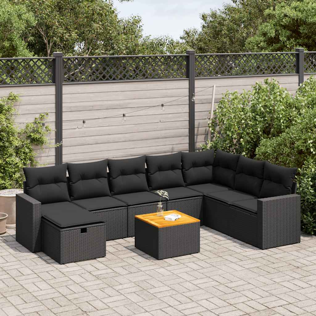 Set De Sofás De Jardín Con Cojines 9 Pzas Ratán Sintético Beige
