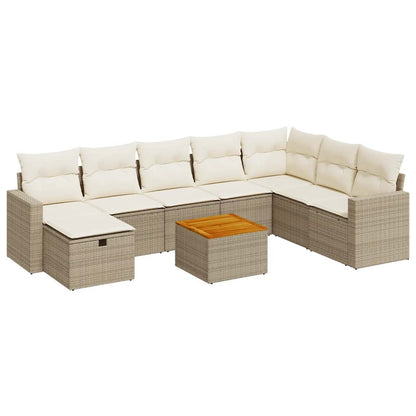 Set De Sofás De Jardín Con Cojines 9 Pzas Ratán Sintético Beige