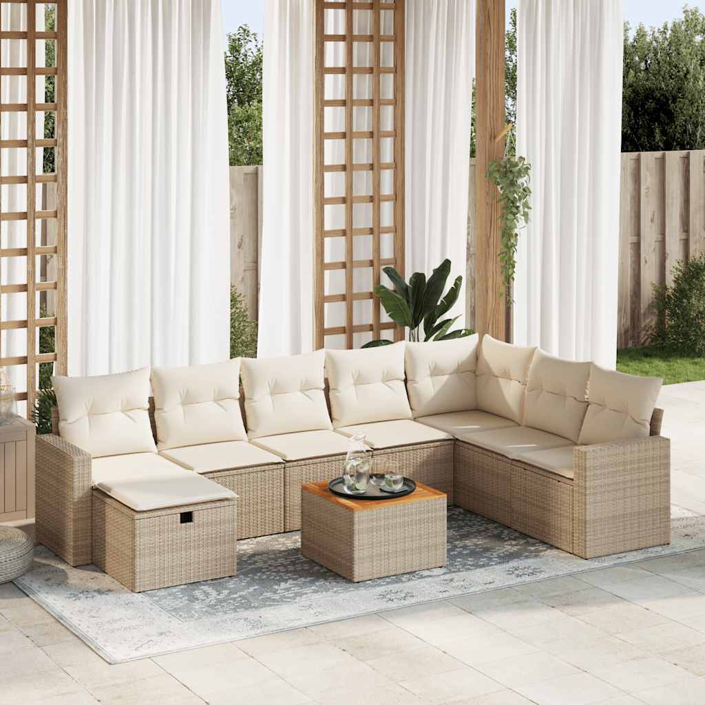 Set De Sofás De Jardín Con Cojines 9 Pzas Ratán Sintético Beige