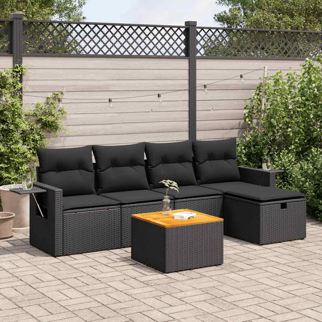 Set De Sofás De Jardín 6 Piezas Y Cojines Ratán Sintético Negro