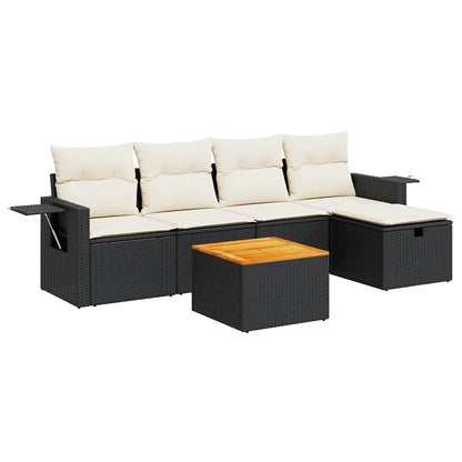 Set De Sofás De Jardín 6 Piezas Y Cojines Ratán Sintético Negro