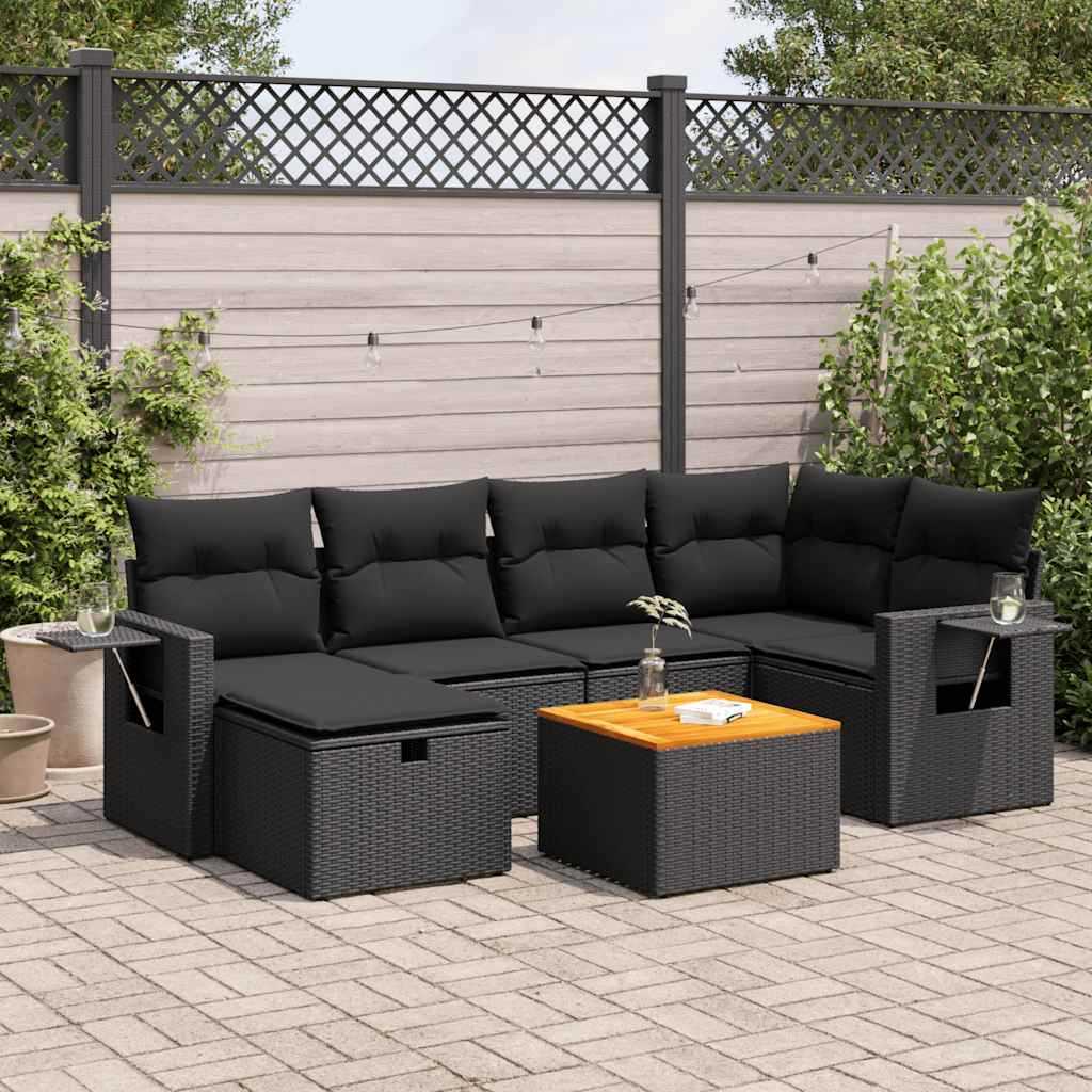 Set Sofás De Jardín 7 Piezas Y Cojines Ratán Sintético Beige