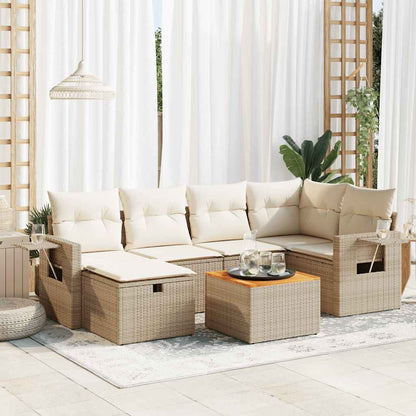 Set Sofás De Jardín 7 Piezas Y Cojines Ratán Sintético Beige