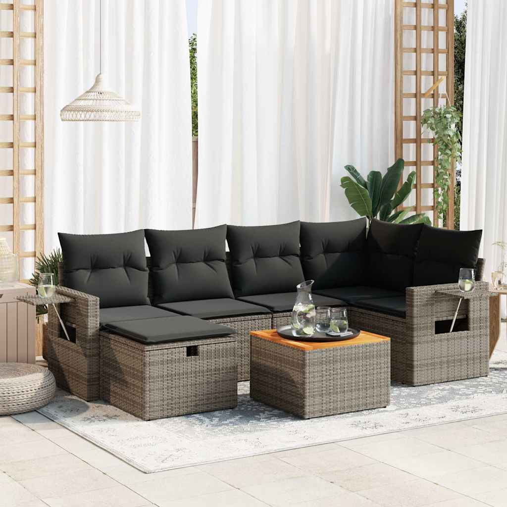 Set Sofás De Jardín 7 Piezas Y Cojines Ratán Sintético Beige