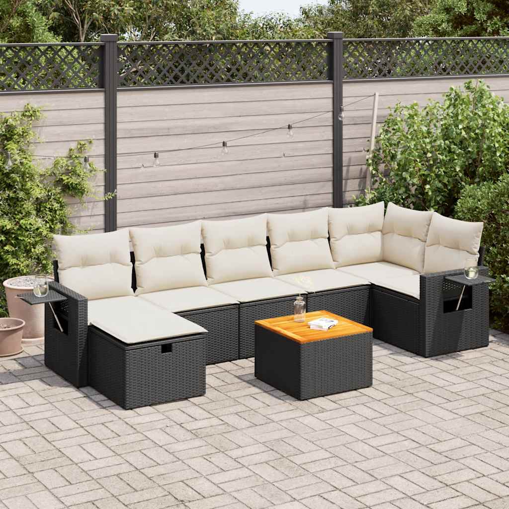 Set De Sofás De Jardín Y Cojines 8 Piezas Ratán Sintético Negro