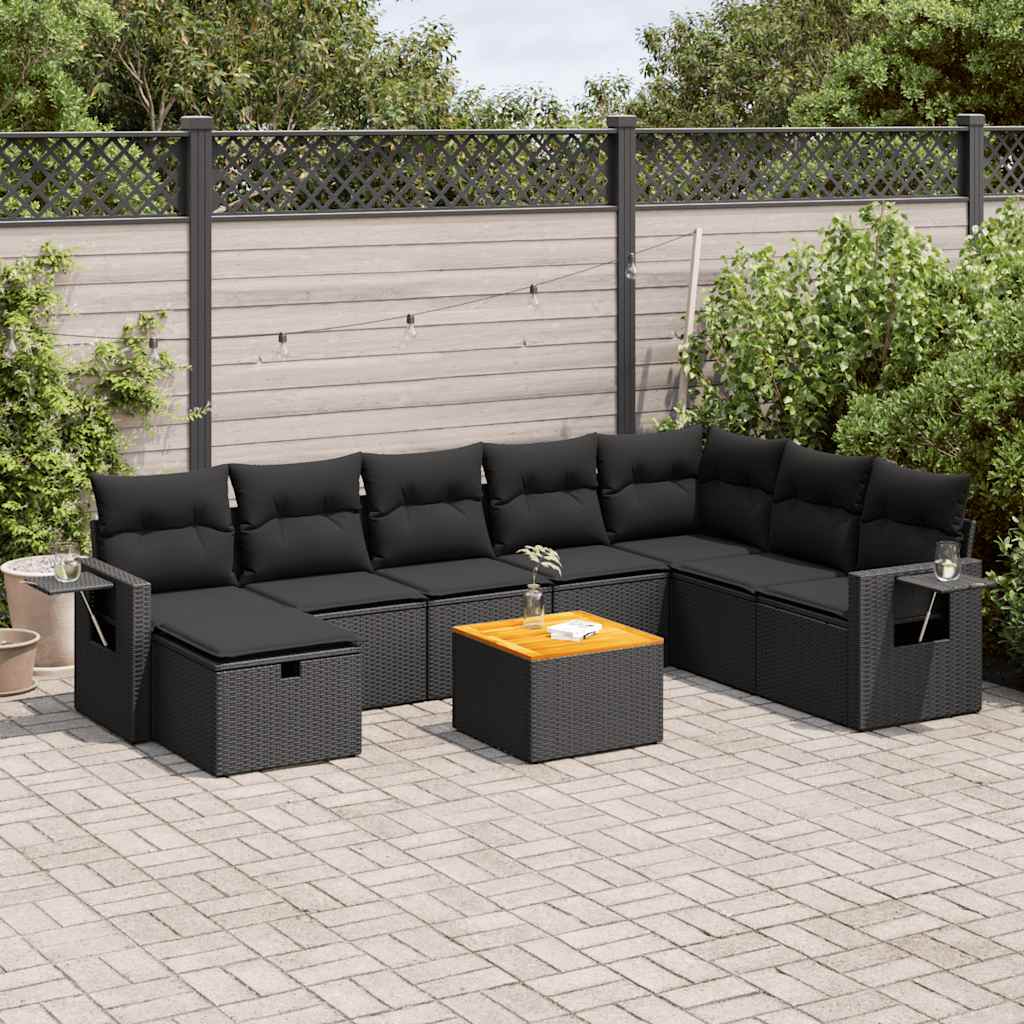 Set De Sofás De Jardín Con Cojines 9 Pzas Ratán Sintético Negro