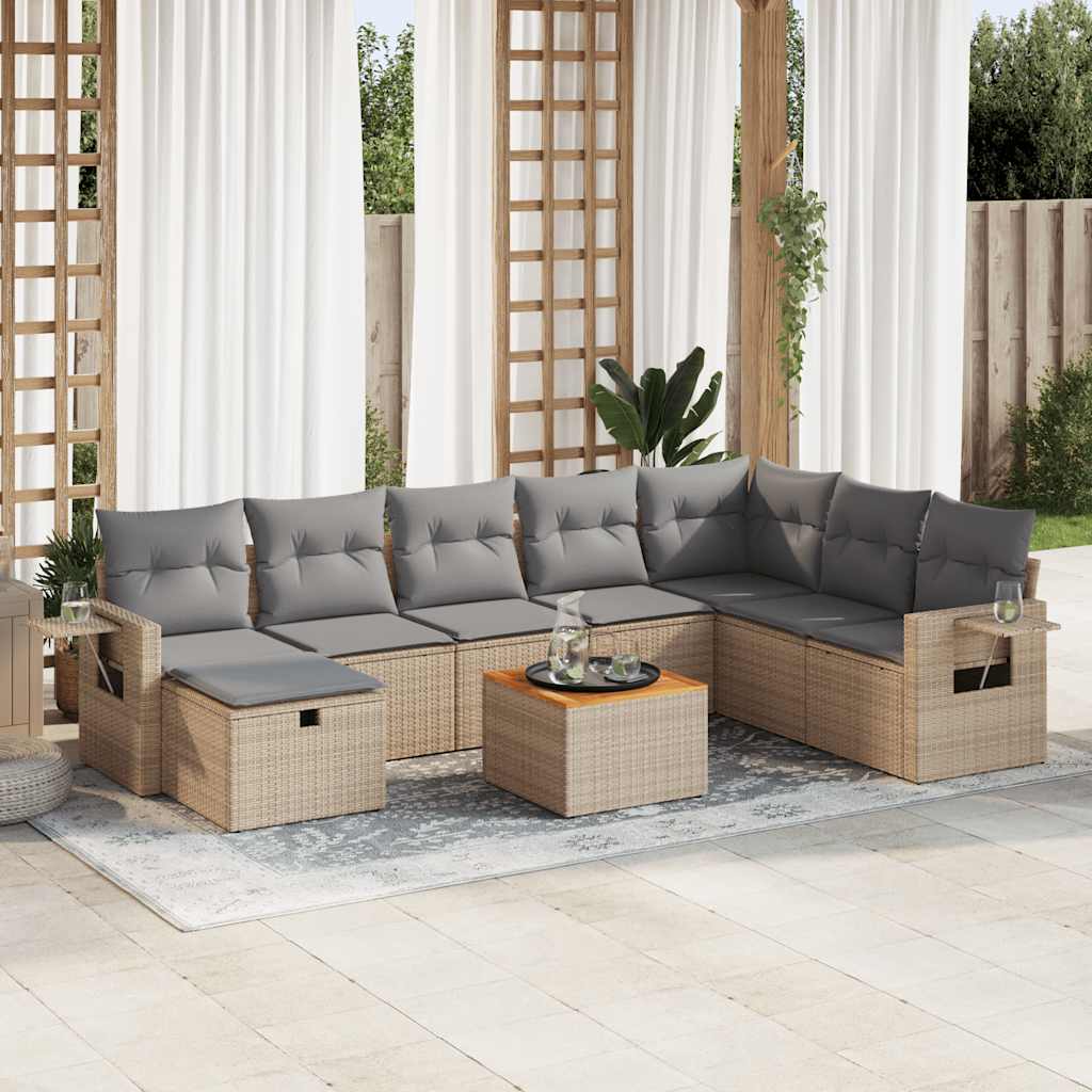 Set De Sofás De Jardín Con Cojines 9 Pzas Ratán Sintético Negro