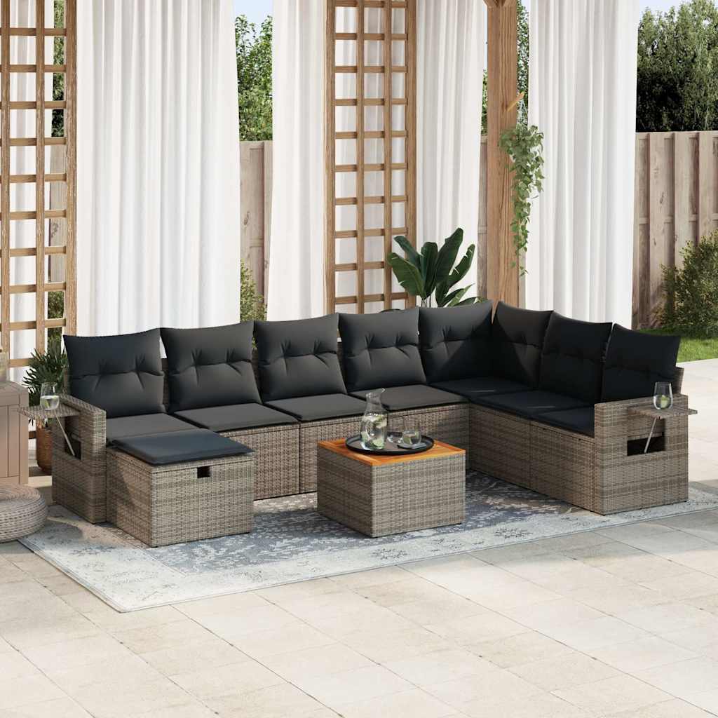 Set De Sofás De Jardín Con Cojines 9 Pzas Ratán Sintético Negro
