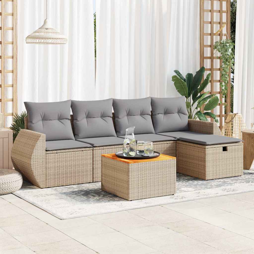 Set De Sofás De Jardín 6 Piezas Y Cojines Ratán Sintético Negro