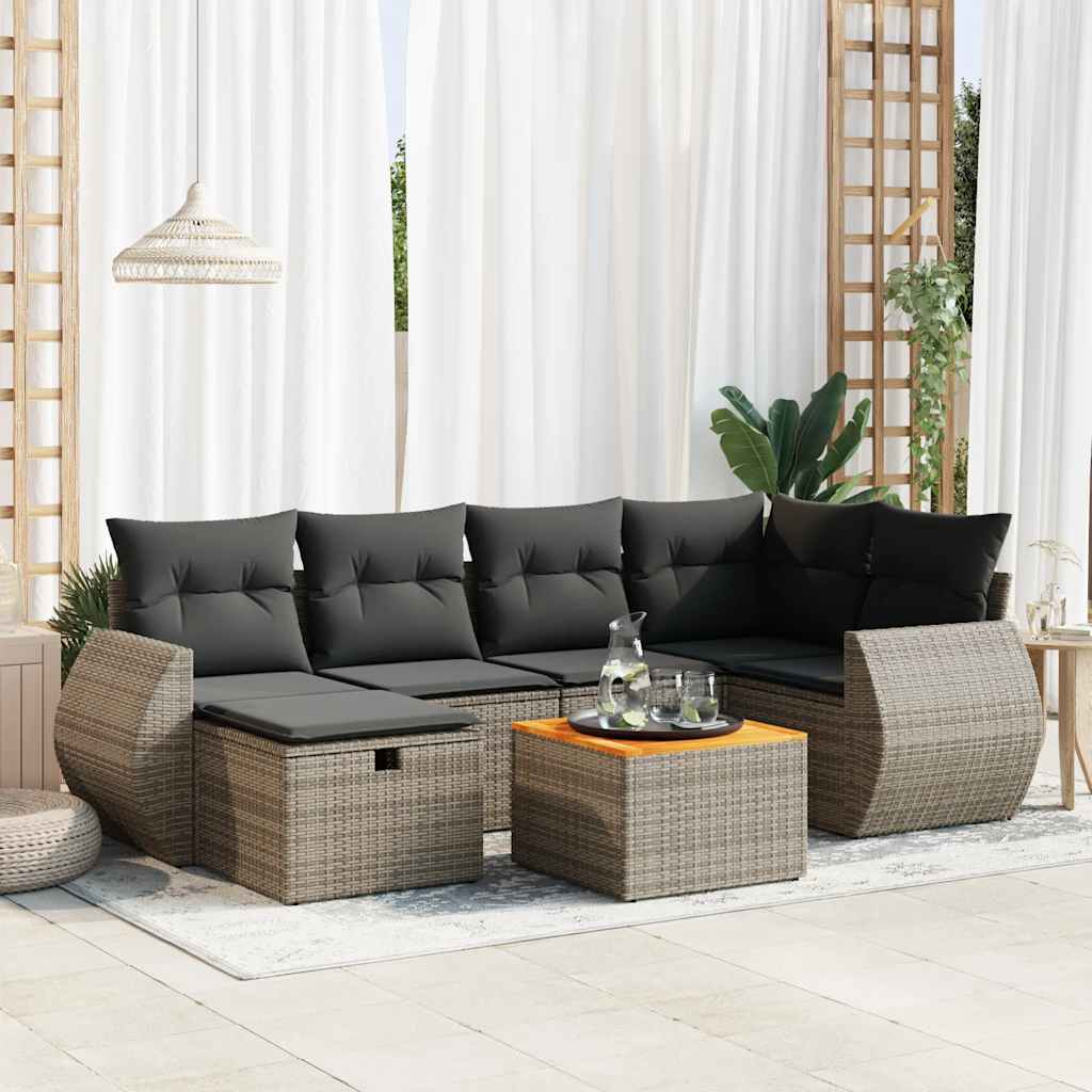 Set De Sofás De Jardín 7 Pzas Con Cojines Ratán Sintético Negro