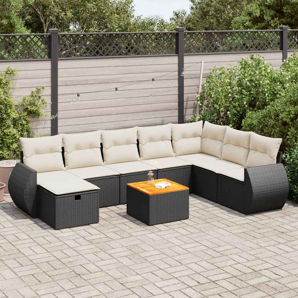 Set De Sofás De Jardín Con Cojines 9 Pzas Ratán Sintético Negro