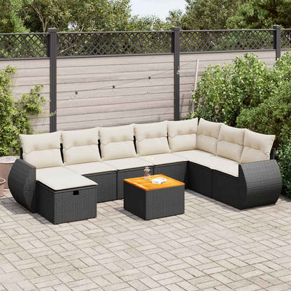 Set De Sofás De Jardín Con Cojines 9 Pzas Ratán Sintético Negro