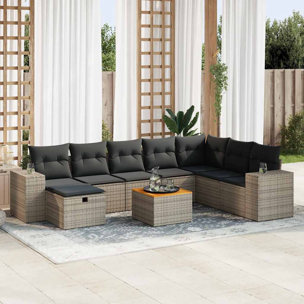 Set De Sofás De Jardín Con Cojines 9 Pzas Ratán Sintético Negro