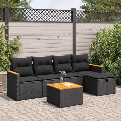 Set De Sofás De Jardín 6 Piezas Y Cojines Ratán Sintético Negro